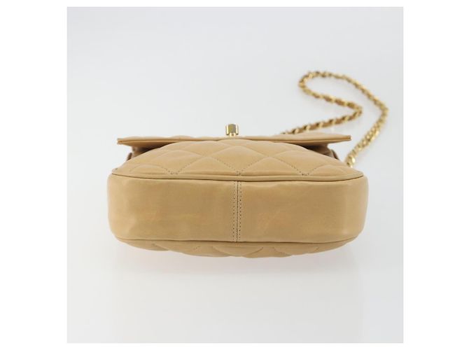 CHANEL Borsa a Spalla Matelasse in Pelle di Agnello Beige Oro CC Auth 193017 D'oro - vista 9