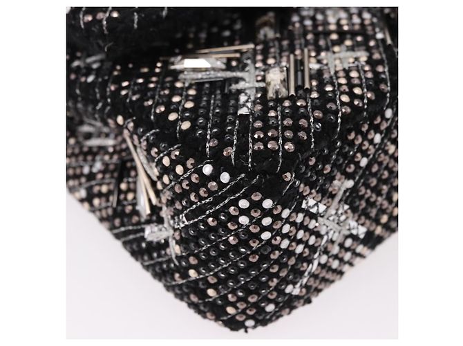 CHANEL beads Chain Matelasse 25 Bag Tweed Black Silver CC Auth yk20617SM Silvery - view 10