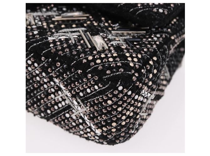 CHANEL beads Chain Matelasse 25 Bag Tweed Black Silver CC Auth yk20617SM Silvery - view 11