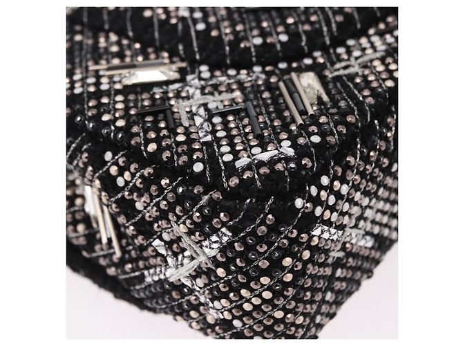 CHANEL beads Chain Matelasse 25 Bag Tweed Black Silver CC Auth yk20617SM Silvery - view 12