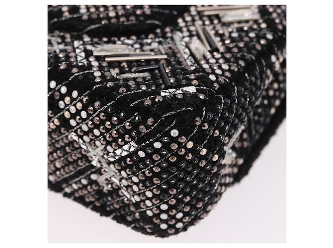 CHANEL beads Chain Matelasse 25 Bag Tweed Black Silver CC Auth yk20617SM Silvery - view 13