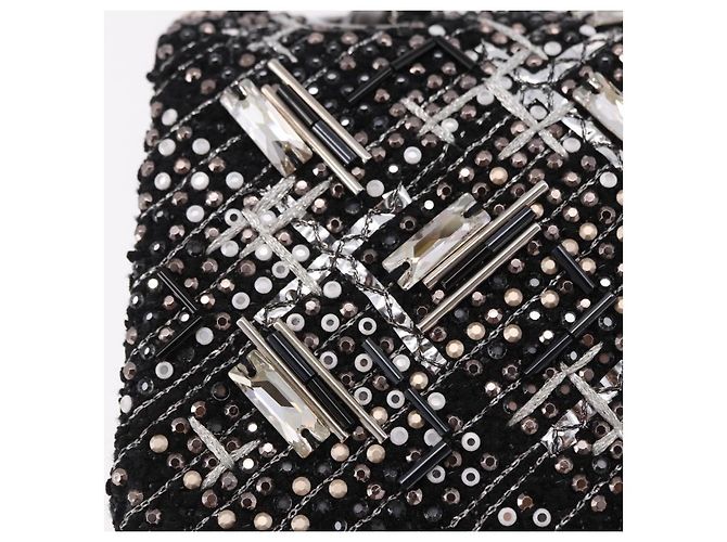 CHANEL beads Chain Matelasse 25 Bag Tweed Black Silver CC Auth yk20617SM Silvery - view 14