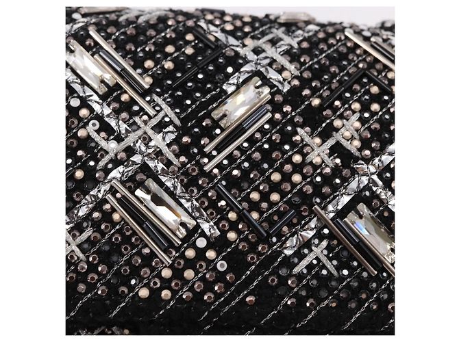 CHANEL beads Chain Matelasse 25 Bag Tweed Black Silver CC Auth yk20617SM Silvery - view 15