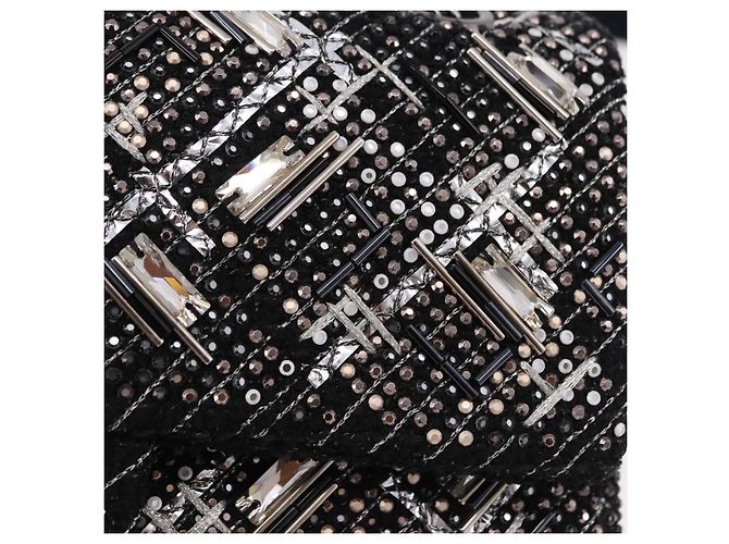 CHANEL beads Chain Matelasse 25 Bag Tweed Black Silver CC Auth yk20617SM Silvery - view 16