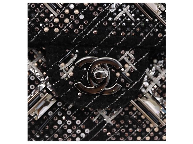 CHANEL beads Chain Matelasse 25 Bag Tweed Black Silver CC Auth yk20617SM Silvery - view 17