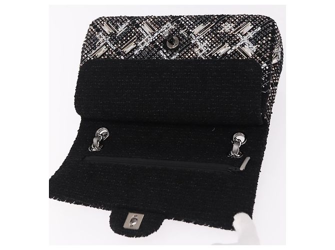 CHANEL beads Chain Matelasse 25 Bag Tweed Black Silver CC Auth yk20617SM Silvery - view 18