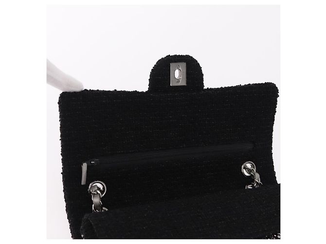 CHANEL beads Chain Matelasse 25 Bag Tweed Black Silver CC Auth yk20617SM Silvery - view 19