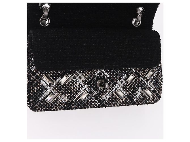 CHANEL beads Chain Matelasse 25 Bag Tweed Black Silver CC Auth yk20617SM Silvery - view 20