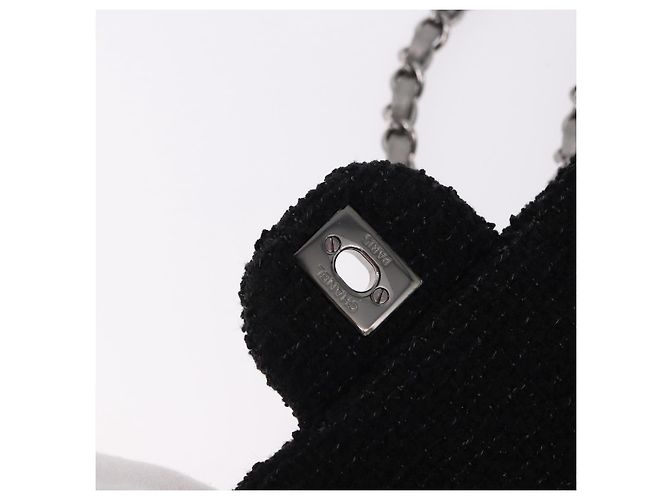 CHANEL beads Chain Matelasse 25 Bag Tweed Black Silver CC Auth yk20617SM Silvery - view 21