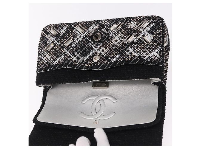 CHANEL beads Chain Matelasse 25 Bag Tweed Black Silver CC Auth yk20617SM Silvery - view 22