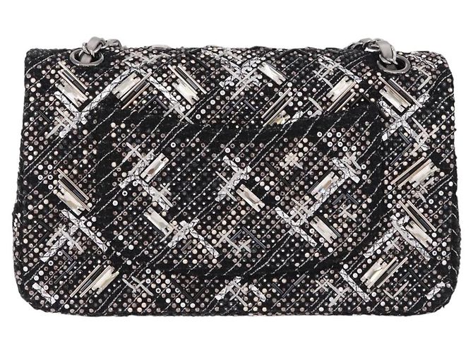 CHANEL beads Chain Matelasse 25 Bag Tweed Black Silver CC Auth yk20617SM Silvery - view 3