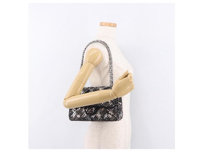 CHANEL beads Chain Matelasse 25 Bag Tweed Black Silver CC Auth yk20617SM Silvery - view 30