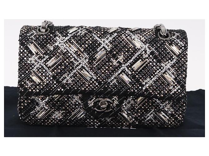 CHANEL beads Chain Matelasse 25 Bag Tweed Black Silver CC Auth yk20617SM Silvery - view 31