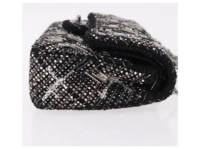 CHANEL beads Chain Matelasse 25 Bag Tweed Black Silver CC Auth yk20617SM Silvery - view 4