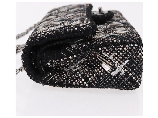 CHANEL beads Chain Matelasse 25 Bag Tweed Black Silver CC Auth yk20617SM Silvery - view 5