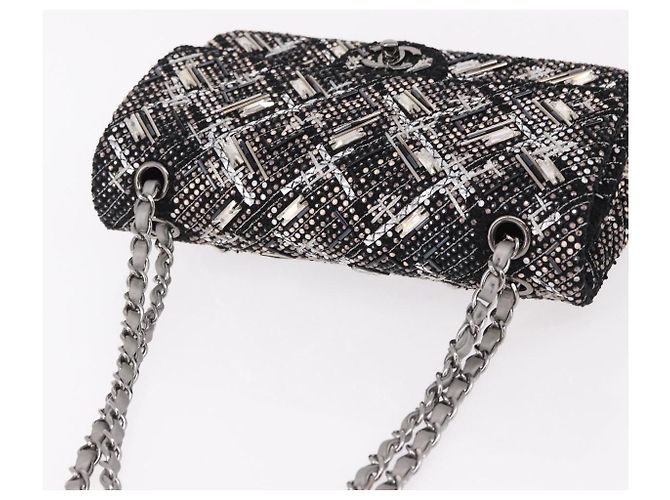 CHANEL beads Chain Matelasse 25 Bag Tweed Black Silver CC Auth yk20617SM Silvery - view 6