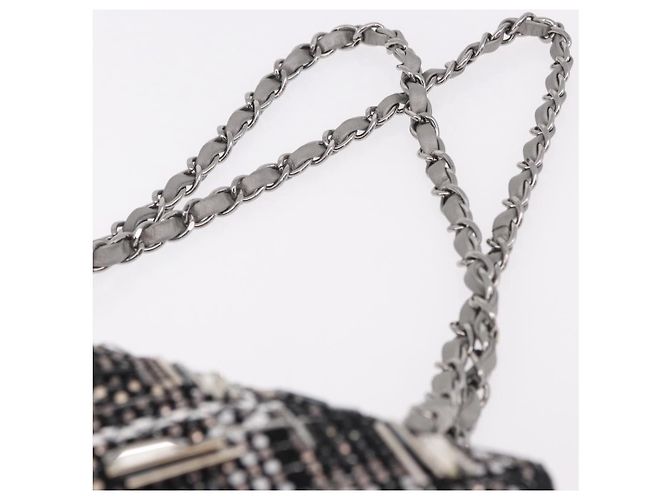 CHANEL beads Chain Matelasse 25 Bag Tweed Black Silver CC Auth yk20617SM Silvery - view 8