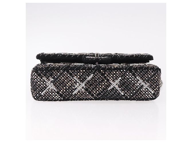 CHANEL beads Chain Matelasse 25 Bag Tweed Black Silver CC Auth yk20617SM Silvery - view 9
