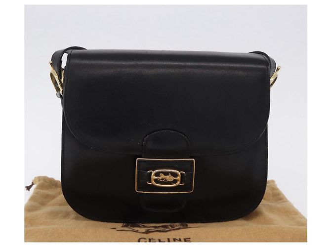 Céline Borsa a tracolla CELINE Horse Carriage in pelle nera Auth 191795 Nero - vista 27