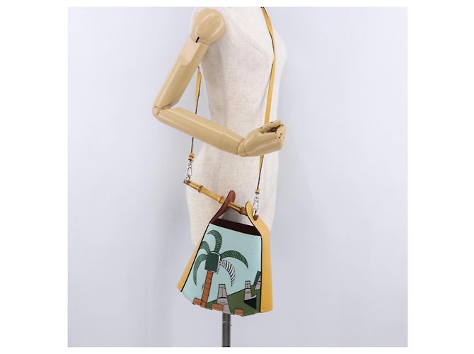 Borsa a mano LOEWE in pelle 2way KEN PRICE Giallo Argento Auth 190054SM - vista 25