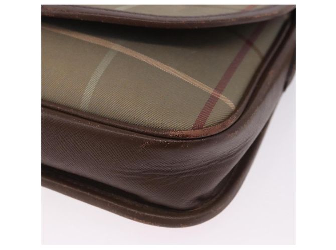 Borsa a Spalla Burberrys Nova Check in Tela Marrone con Tonalità Oro Auth 192747 - vista 11