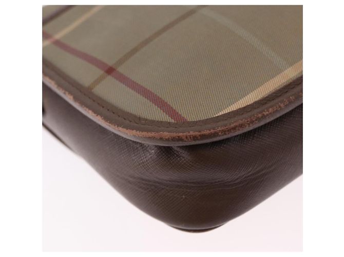 Borsa a Spalla Burberrys Nova Check in Tela Marrone con Tonalità Oro Auth 192747 - vista 12