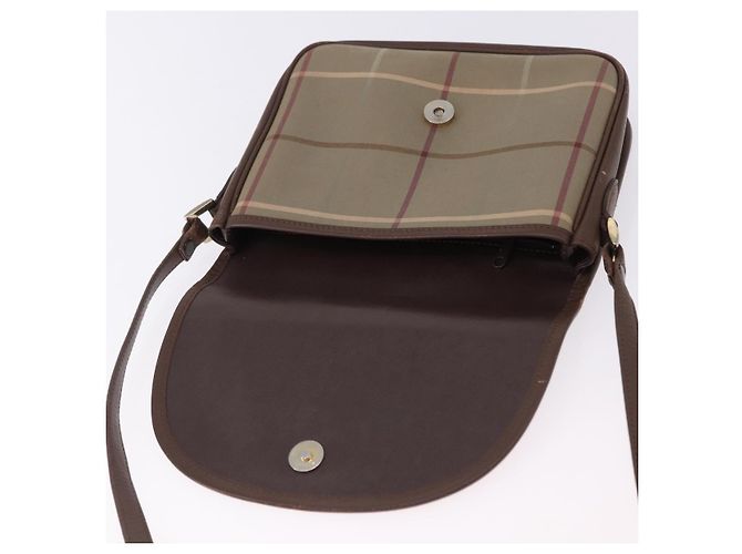 Borsa a Spalla Burberrys Nova Check in Tela Marrone con Tonalità Oro Auth 192747 - vista 15