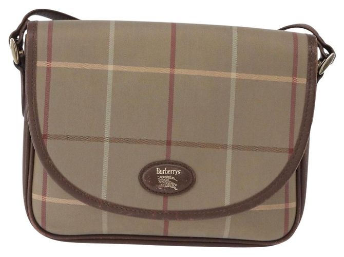Borsa a Spalla Burberrys Nova Check in Tela Marrone con Tonalità Oro Auth 192747 - vista 2