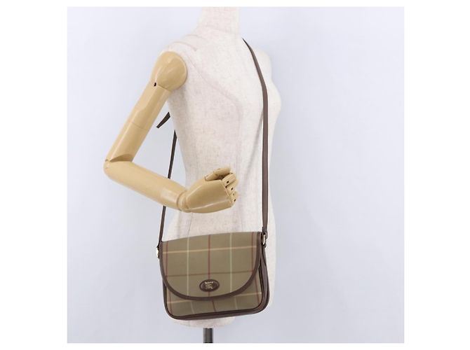 Borsa a Spalla Burberrys Nova Check in Tela Marrone con Tonalità Oro Auth 192747 - vista 21