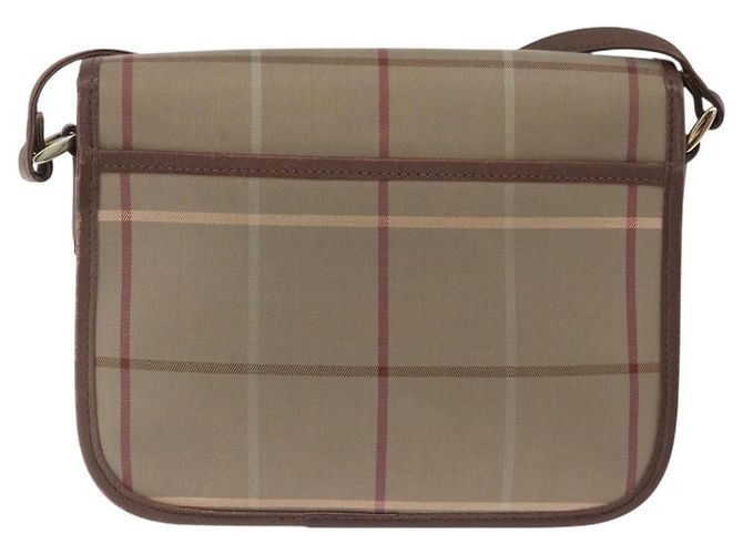 Borsa a Spalla Burberrys Nova Check in Tela Marrone con Tonalità Oro Auth 192747 - vista 3
