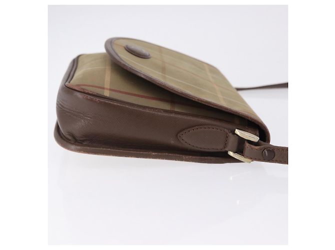 Borsa a Spalla Burberrys Nova Check in Tela Marrone con Tonalità Oro Auth 192747 - vista 4
