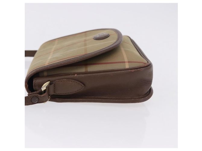 Borsa a Spalla Burberrys Nova Check in Tela Marrone con Tonalità Oro Auth 192747 - vista 5