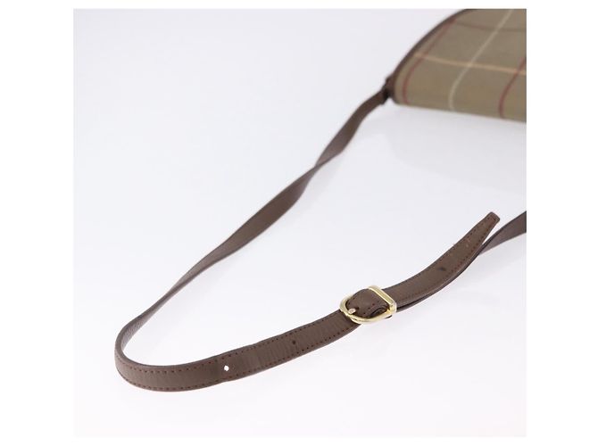 Borsa a Spalla Burberrys Nova Check in Tela Marrone con Tonalità Oro Auth 192747 - vista 7