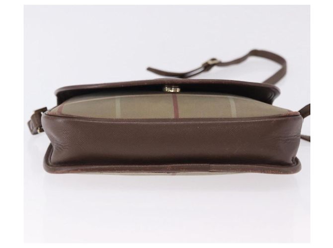 Borsa a Spalla Burberrys Nova Check in Tela Marrone con Tonalità Oro Auth 192747 - vista 9
