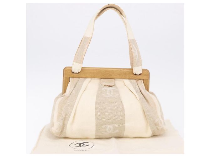 Borsa CHANEL Tela Beige Oro CC Auth 192039V D'oro - vista 23