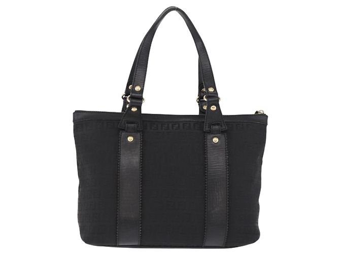 Borsa Tote FENDI Zucchino Canvas Nera Oro Auth ka5213 Nero D'oro - vista 3