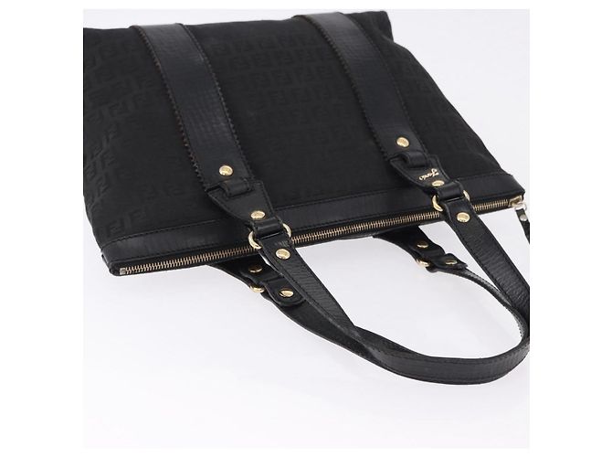 Borsa Tote FENDI Zucchino Canvas Nera Oro Auth ka5213 Nero D'oro - vista 6
