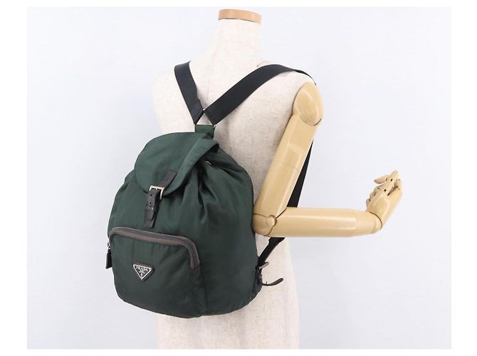 Zaino PRADA Nylon Verde Argento Auth 191731A - vista 26