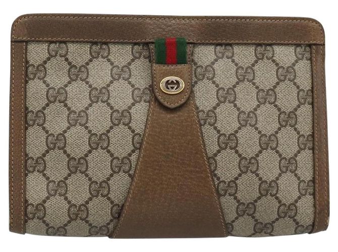 Borsa GUCCI GG Supreme Web Sherry Line PVC Beige Oro 89 01 032 Auth ep15103 D'oro - vista 2