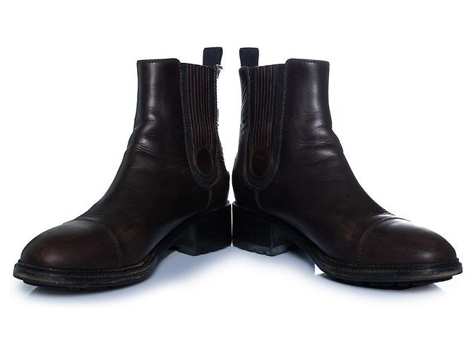 Chanel, botas Chelsea de cuero marrón Castaño - vista 3