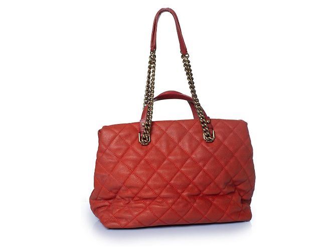 Chanel, borsa tote in pelle caviar rossa trapuntata portobello - vista 3