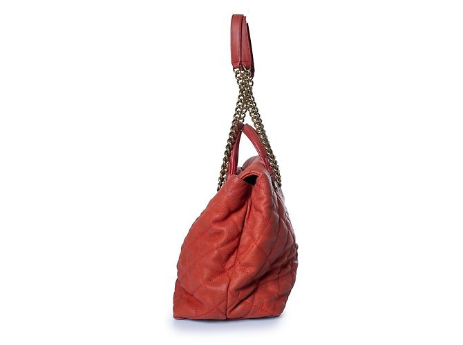 Chanel, borsa tote in pelle caviar rossa trapuntata portobello - vista 4