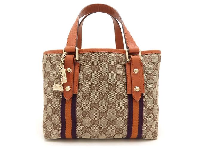 Borsa Tote Mini GUCCI Sherry Line Beige Arancione Porpora - vista 2