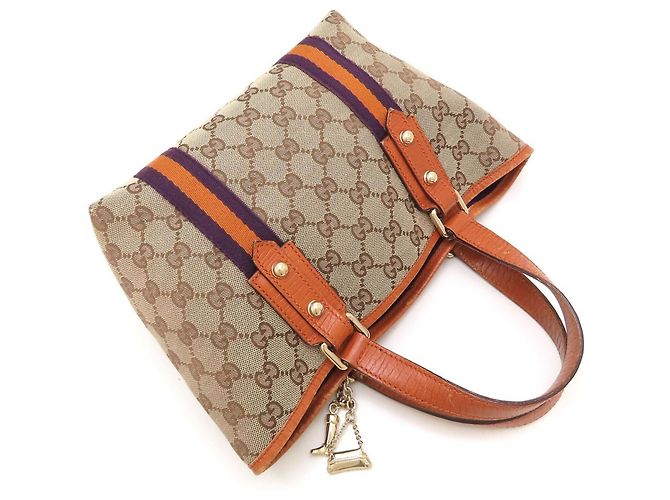 Borsa Tote Mini GUCCI Sherry Line Beige Arancione Porpora - vista 5