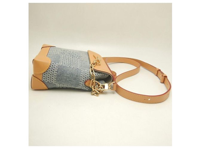 Borsa a tracolla Louis Vuitton Damier Denim 3D Nano Steamer Blu - vista 7