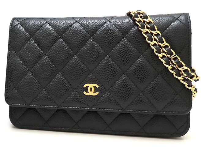 Wallet a catena in pelle di vitello martellata nera Chanel Nero - vista 2