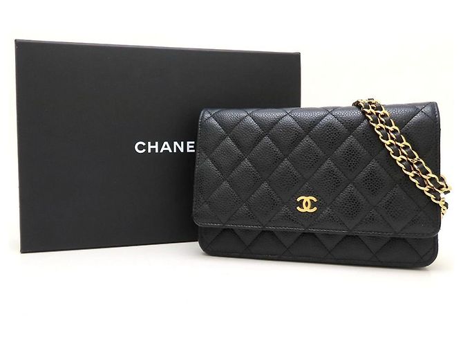 Wallet a catena in pelle di vitello martellata nera Chanel Nero - vista 6