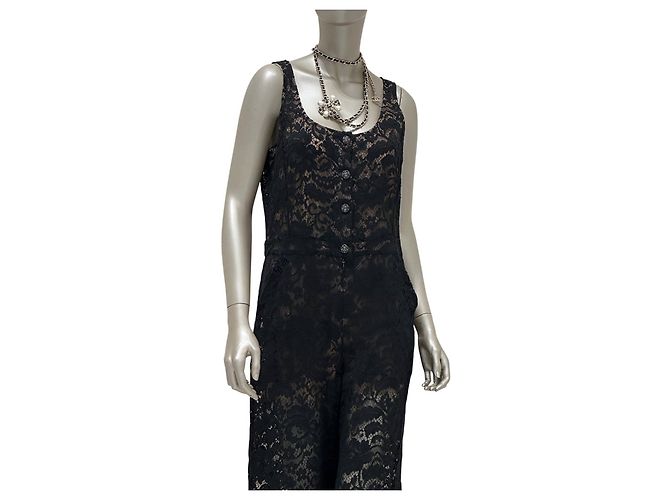 Timeless Chanel Schwarzer Spitzen-Abendjumpsuit - Größe 44 Gebraucht - Ansicht 4