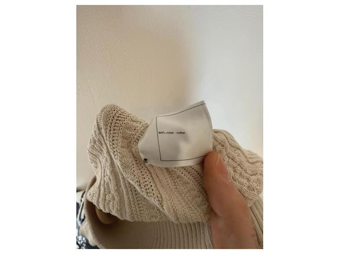 Chanel Strickjacke V-Ausschnitt Beige Dunkelblau - Ansicht 10