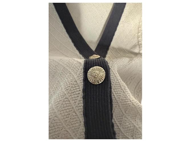 Chanel Strickjacke V-Ausschnitt Beige Dunkelblau - Ansicht 5